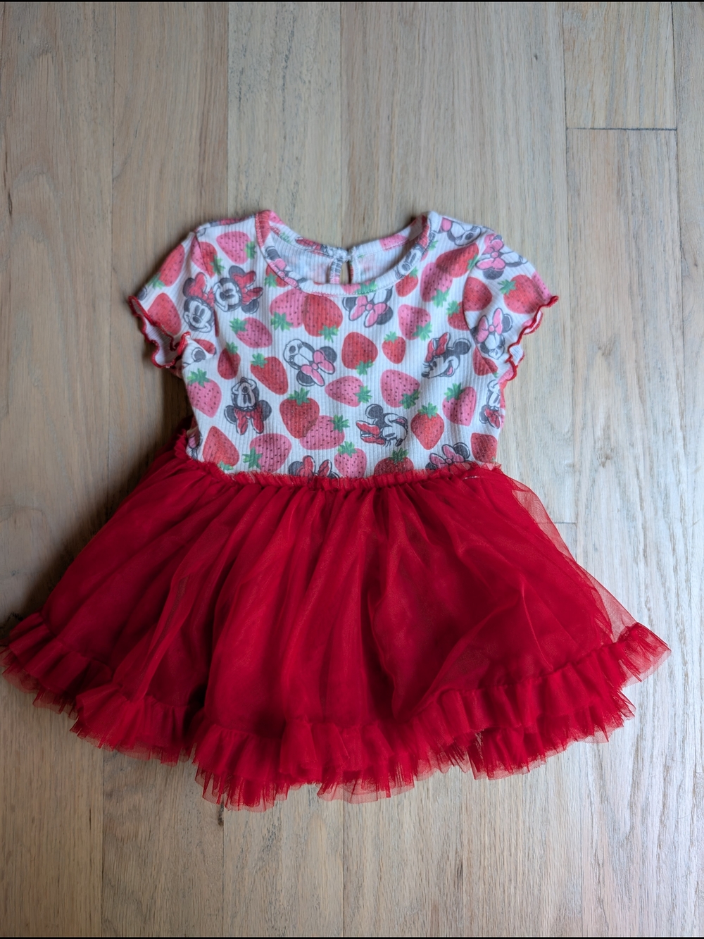 2/$5 Disney Baby Minnie Mouse Strawberry Tulle Tutu Onesie Dress 24M/2T